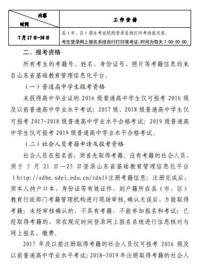 山东2020年关于做好夏季普通高中学业水平考试报名工作的通知3